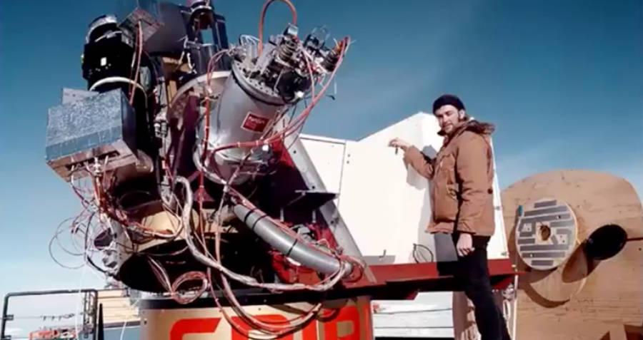 Rodney Marks, standing next to an aeronautical equipment at the South Pole station